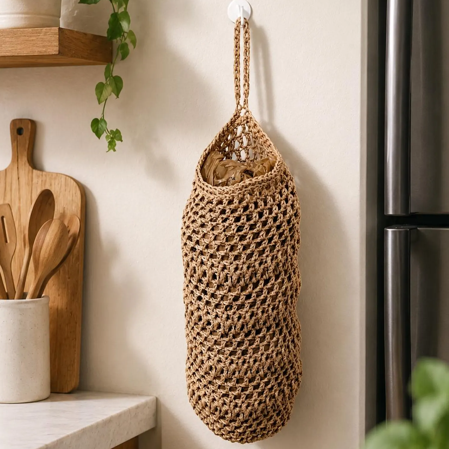 Ręcznie Robiony Wiszący Organizator Na Torby Zakupowe Szydełkowe
